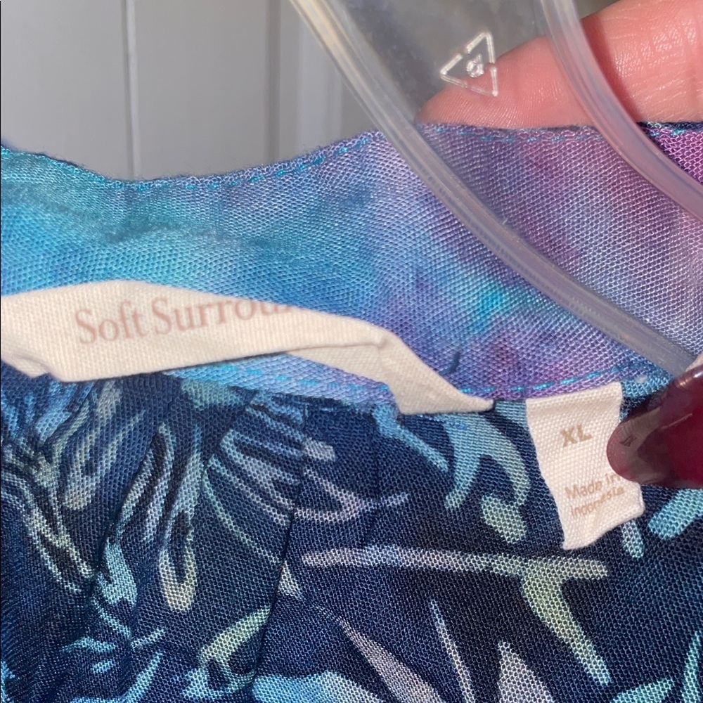 Soft Surroundings Navy and Teal Floral Blouse - Picture 2 of 12